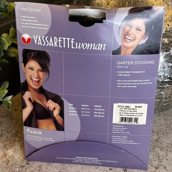 Vassarette Garter Stocking Black Nylon Lace Hosiery Fuller Figure Plus Size 1 - Picture 3 of 4